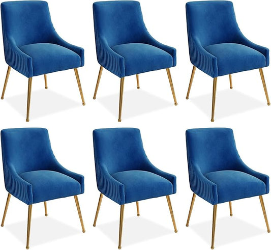 Dining Chairs, Accent Chairs Set of 6, Modern Upholstered Kitchen Dining Chairs with Gold Legs, Fabric Tufted Velvet Living Room Chairs for Reception Room Bedroom Kitchen(Navy Blue)