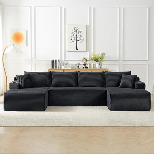 134 Inch Cloud Sectional Couch for Living Room,Corduroy Boneless Couches with Cup Holder,Modern Modular Sectional Sofa with Deep Seat,No Assembly Required (Dark Gray, U-Shaped Sofa)