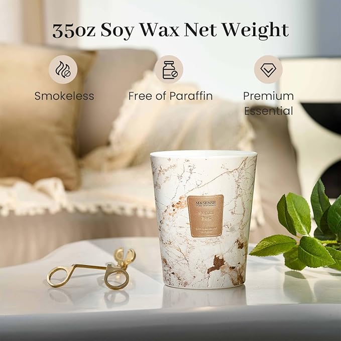 M&SENSE Extra Large Candle 35oz 150H Santal Scented Candle, 3 Wick Highly Scented Jar Candle, XL Candles Gift for Stress Relief, Meditation, Yoga