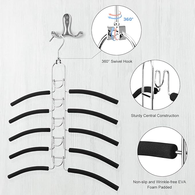 Space Saving Clothes Hangers, Multilayer Metal Hanger 4 Pack 5 in 1 Space Saver Coat Hangers, Anti-Slip Foam Padded Shirt Suit Hanger for Closet Storage Organizer