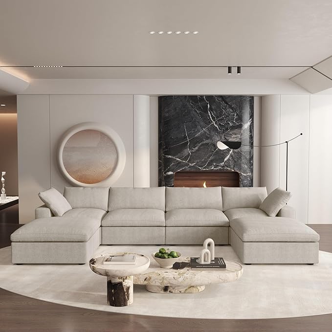 Cloud Couch Modular Sectional Sofa with 2 Storage Ottomans,160.6" U Shaped Couch,Minimalist 6 Seater Wide Deep Seat Convertible Couches, Covers Washable&Replaceable,Khkai