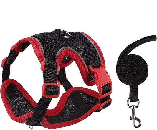 Cat Harness and Leash Set for Walking – Escape-Proof Reflective Vest for Cats and Small Dogs, Adjustable Soft Air Mesh with Pressure-Reducing Design, 4.92ft (Red&Black, L)