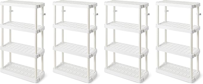 Gracious Living 4 Shelf Adjustable Height Medium Duty Storage Unit 14 x 32 x 54.5 Organizer for Home, Garage, Basement, & Laundry, White (4 Pack)