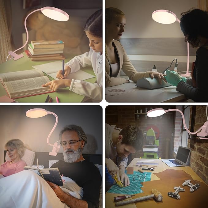 Reading Light with Remote, LED Desk Lamp Clip on [1H Timer & Nightlight] RA>95 Dimmable Flexible Gooseneck, Reading Lamp with Clamp for Table - 4.7'' (Adapter Included)