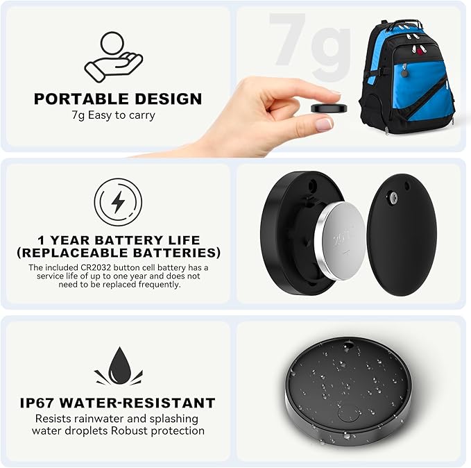 Dual System Smart Tag Tracke for iOS and Android, Smart Bluetooth Tracker Work with Apple Find My or Google Find Hub App, Keys Finder Item Locator, IP67 Waterproof (Black, 2 Pack)