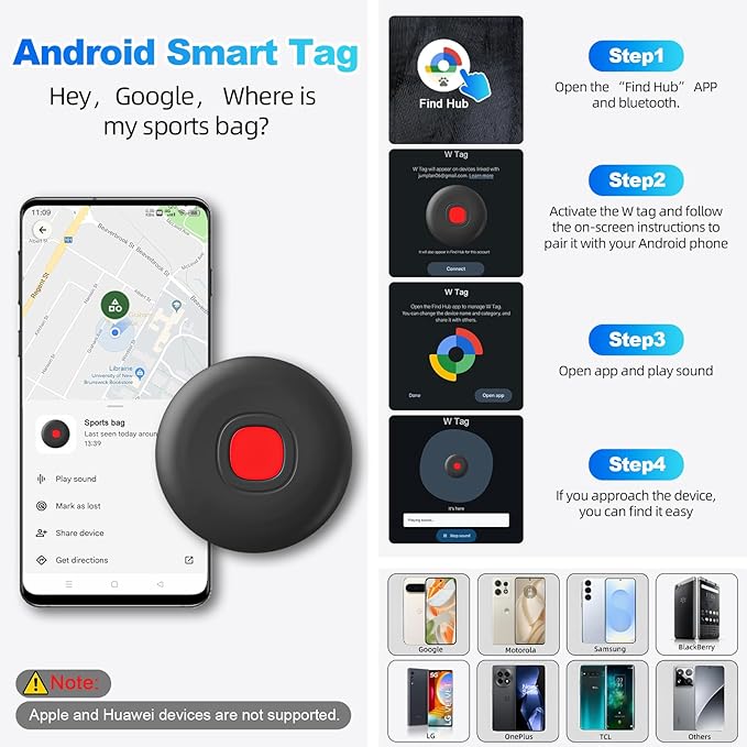 Tracker Tags-4 Pack Android Bluetooth Tracker for Android Tracker Tags, Google's Find Hub App, Item Finder for Android Luggage Tag Tracker, Waterproof Item Locator for Keys, Wallet, Pets (Black)