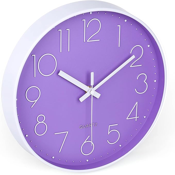 jomparis Purple Wall Clock 12 Inches Silent Quartz Wall Clock for Bedroom,Home,Living Room