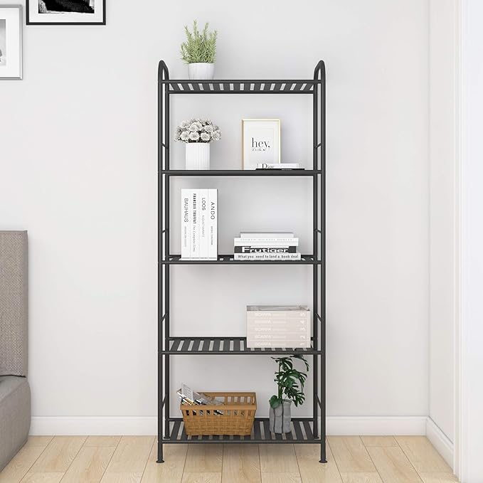 JSB 5-Tier Adjustable Shelving Unit, Heavy Duty Storage Rack Organizer Metal Corner Shelf for Kitchen Living Room Laundry Pantry Bathroom (Black, 5 Tier)…