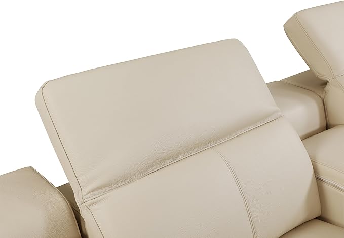 Blackjack Furniture Venice Top Grain Italian Leather Power Recliner Chair with Adjustable Headrest Modern Luxury Seating for Living Room Lounge, Beige