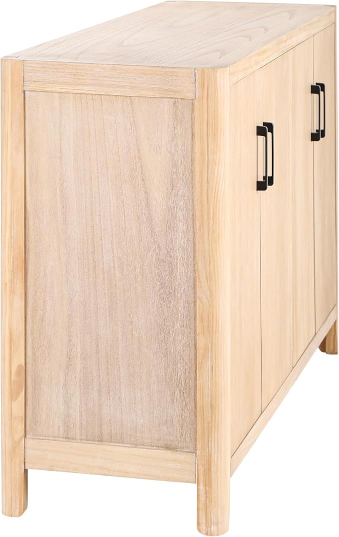 Farmhouse Wood 4-Door Cabinet Sideboard with Smooth Rounded Corners, Rustic Accent Entryway Console Table for Hallway Living Room Dining Room