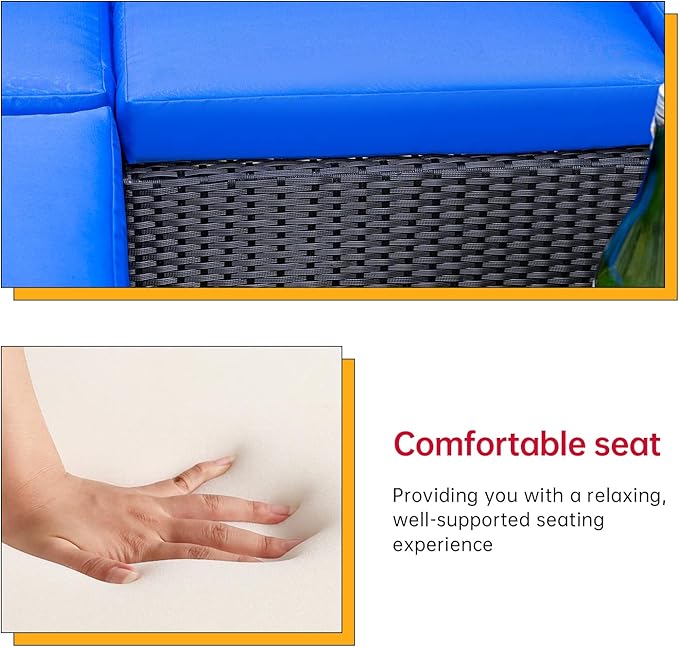 FDW 5 Pieces Patio Furniture Sets Outdoor Sectional Sofa Wicker Chair Rattan Conversation Set for Outdoor Backyard Porch Poolside Balcony Garden Furniture with Coffee Table,Blue Cushion