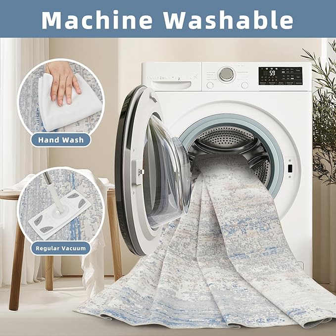 Washable Rug 6x9 Area Rugs for Living Room- Modern Abstract Rugs for Bedroom,Dining Room, Large Soft Low Pile Carpet with Non Slip Rubber Backing,Neutral Accent Rug for Nursery Home Office