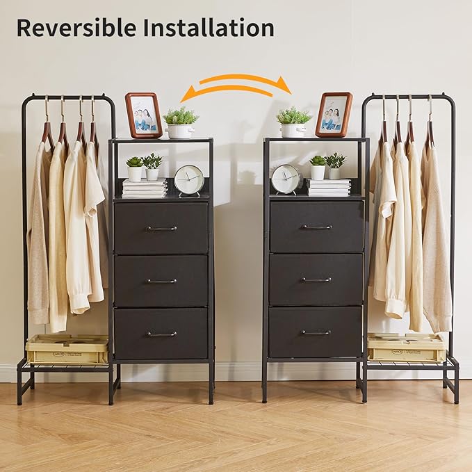 Clothes Rack with Shelves and Hanging Rod, 3 Drawers Small Coat Hanger, Reversible Clothes Rack, Black YD-TM081B