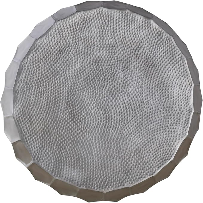 CT101 Modern Contemporary Round Aluminum Material 32" Coffee Table, Farmhouse Table with Glossy Diamond-Patterned Base Antique Silver