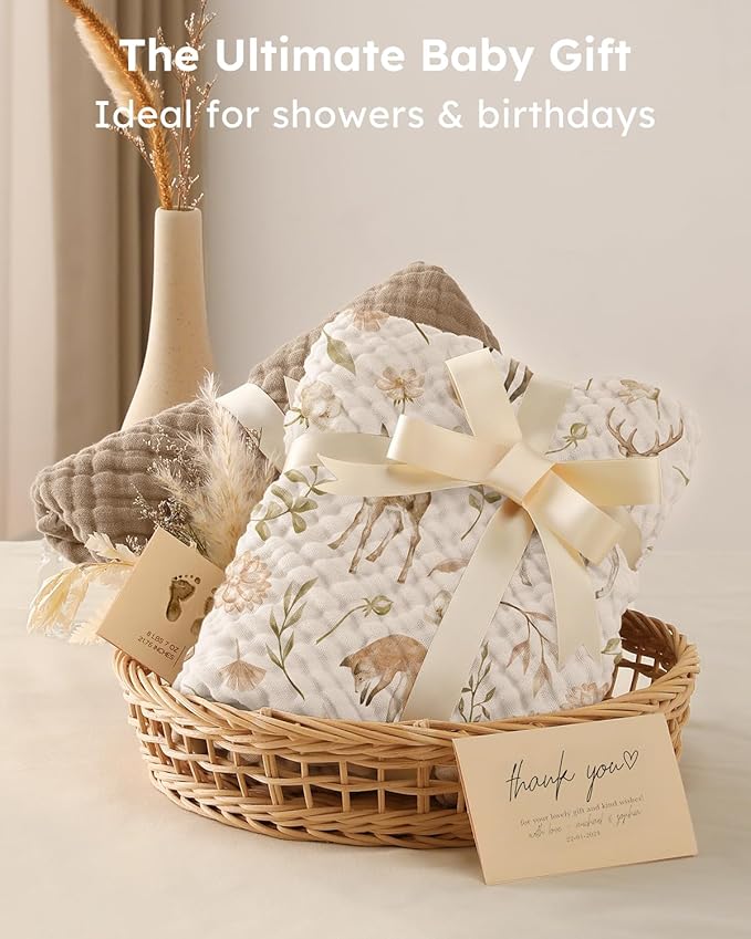 Yoofoss Hooded Baby Towels for Newborn 2 Pack 100% Muslin Organic Cotton Baby Bath Towel with Hood for Babies, Infant, Toddler and Kids, Large 32x32Inch, Soft and Absorbent Newborn Essential