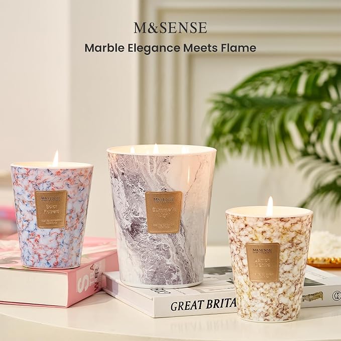 M&SENSE Extra Large Candle 35oz 150H SolarFlowers Scented Candle,3 Wick Highly Scented Jar Candle, XL Candles Gift for Stress Relief, Meditation, Yoga