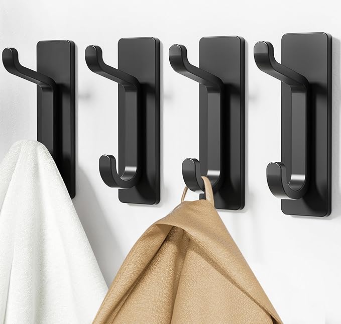 pickpiff Wall Hooks for Coat and Towel: 13LB Adhesive Door Hanger Stick on, Black 6 Pack