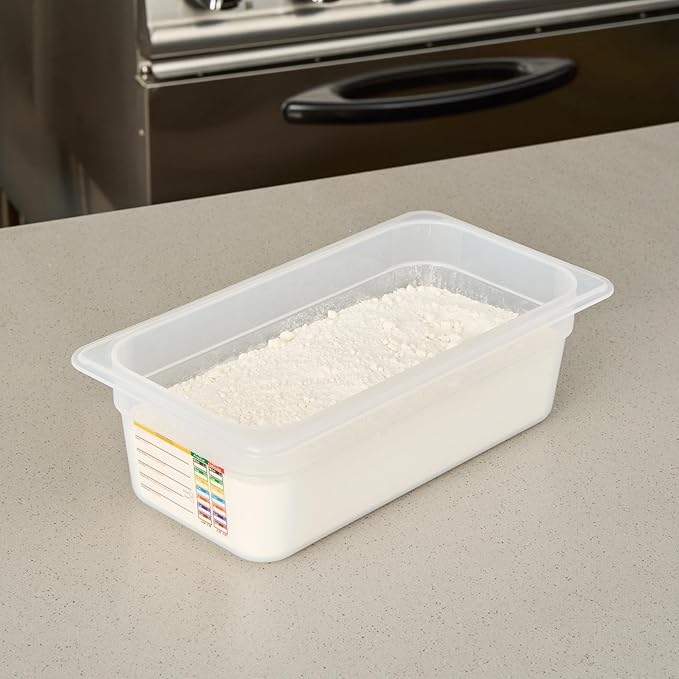 Restaurantware Food Pans Pack of 10 Plastic Rectangle Food Containers 1/3 Size with Traceability Label, Storage Containers Dishwashable Hot Cold Friendly for Restaurants Buffet Commercial Use
