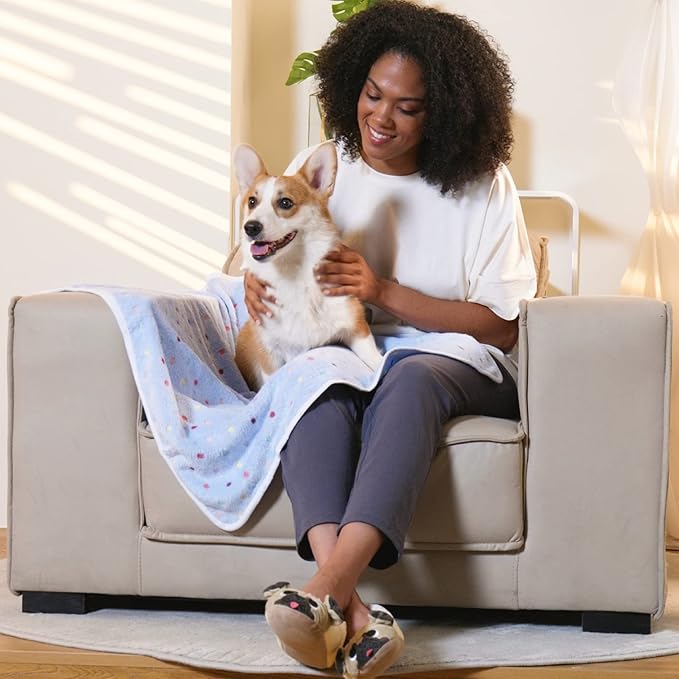 1 Pack 3 Blankets Super Soft Cute Dot Pattern Pet Blanket Flannel Throw for Dog Puppy Cat Blue/Purple/Grey Medium