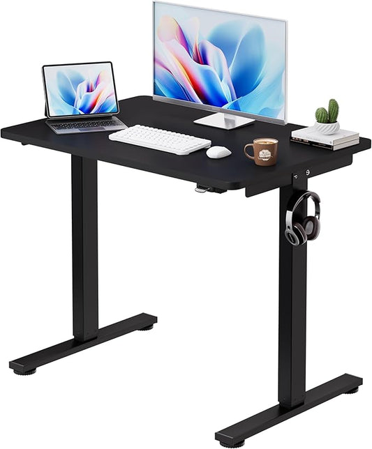 Okin Small Electric Standing Desk, 40 x 24 Inches Whole Piece Height Adjustable Desk, Black Sit to Stand Desks Computer Workstation for Home Office