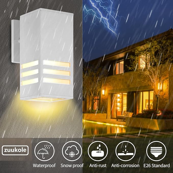 Outdoor Wall Lamp, Exterior Light Fixture - ETL Listed, Aluminum Anti-Rust Waterproof Wall Mount Rectangular Design – 1-Direction Up/Down Wall Lantern for Porch, Garage, Doorway or Patio