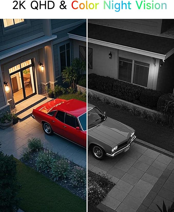 2.4&5G Solar Security Cameras Wireless Outdoor,2K QHD Home Security System, Solar Cameras Kit with 130° Ultra-Wide View, 2-Way Talk, IP65,Color Night Vision, Spotlight & Siren (1, Black)