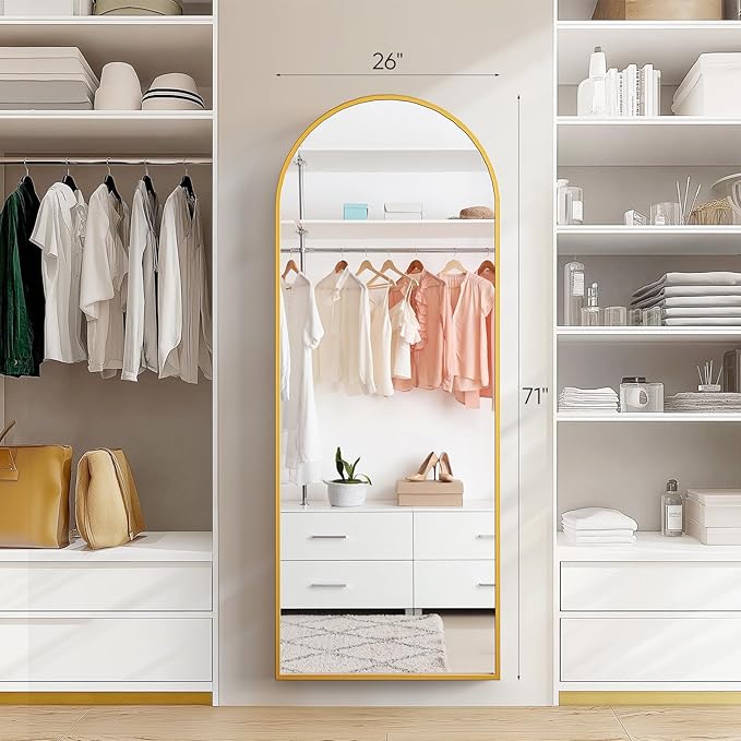 Arched Mirror Full Length, 71"x26" Body Mirrors with Shatter-Proof Glass, Full Length Mirror with Arch Aluminum Frame for Home Decor, Mirrors for Bedroom Bathroom, Gold