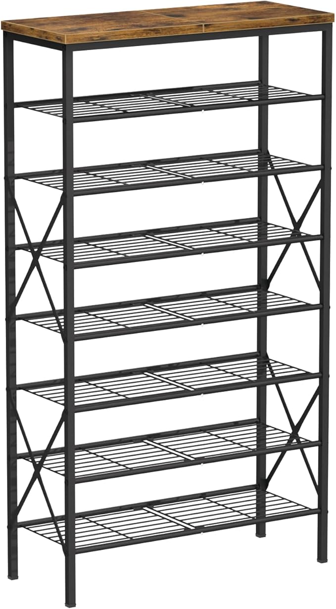 8 Tiers Tall Shoe Rack Organizer, Large Capacity Shoe Rack Holds 32 Pairs of Shoes, Durable and Stable, Adjustable Metal Shelf Stackable Shoe Shelf for Entryway, Hallway, Living Room, Closet