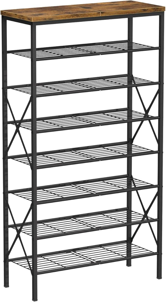 8 Tiers Tall Shoe Rack Organizer, Large Capacity Shoe Rack Holds 32 Pairs of Shoes, Durable and Stable, Adjustable Metal Shelf Stackable Shoe Shelf for Entryway, Hallway, Living Room, Closet