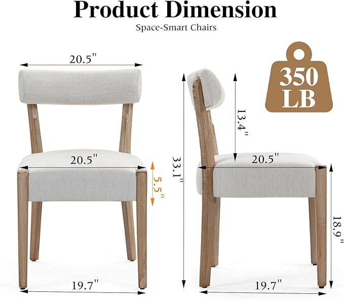 Dining Chairs,4 Pack Mid-Century Modern Wooden Kitchen Chairs with Linen Upholstery - Low-Back Woven Design for Kitchen & Dining Room,Beige Fabric