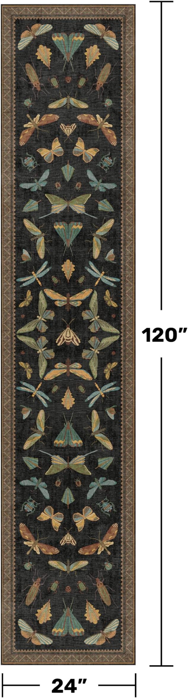 Dark Black Boho 2x10 Rug Runners for Hallways, Washable Non Slip Long Runner Rug for Kitchen, Entryway, Low Pile & Soft Stain Resistant Vintage Home Décor