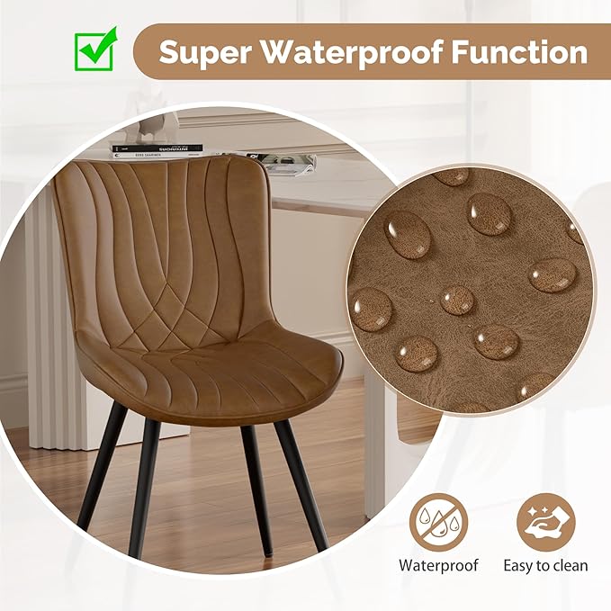 Dining Chair Set of 6 PU Leather Dining Room Chairs Upholstered Comfy Dining Chairs Modern Kitchen Armless Side Chair with Sturdy Metal Legs,Brown