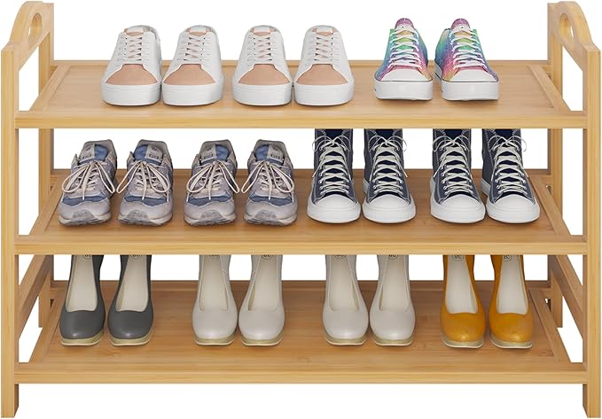 UDEAR Bamboo Shoe Rack 3-Tier Shoe Storage Organizer Entryway Shoe Shelf