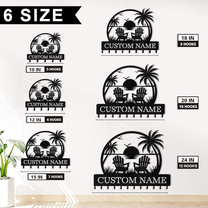 Personalised Beach Theme Key Holder for Wall, Tropical Style Key Holder Wall Mount, Decorative Key Rack Coat Hooks for Living Room Bathroom Kitchen Office Entryway, Home Decor Gifts