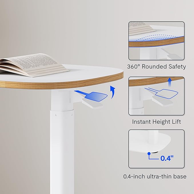 FLEXISPOT Adjustable C Table with Wheels, Mobile Snack Side End Table Sofa Couch Bedside Table Laptop Cart TV Tray Night Stand Small Space Side Table(23.6" W x 13.8" D,White)