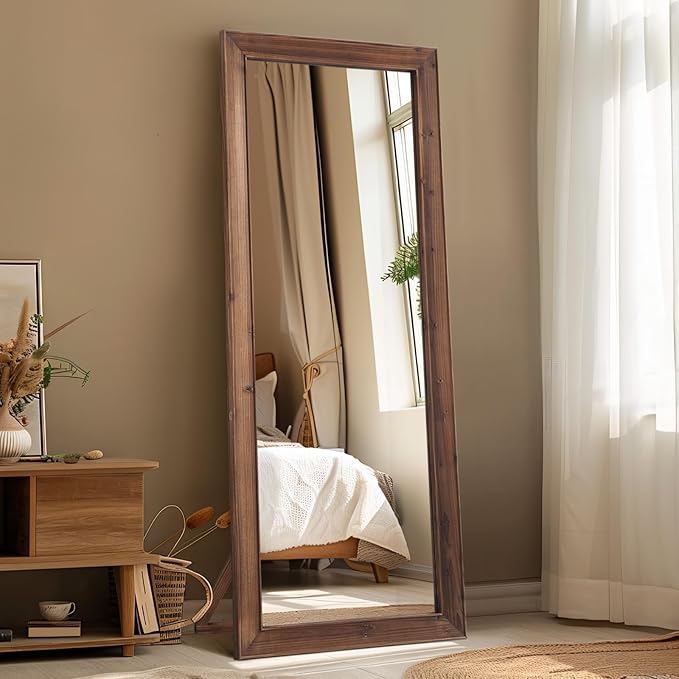 MELOMOIR Rustic Farmhouse Full Length Mirror, 56"x21" Wooden Floor Mirror, Leaning or Hanging, Suitable for Bedroom, Living Room, Cloakroom