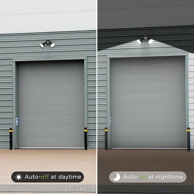 Two Head Par Light Holder with Dusk to Dawn Photocell UL Listed Outdoor Flood Light For Safety & Security 120V Twin Par Holder Use 2 PAR38 Bulbs up to 150W Each (Bulb sold separately) 1 Pack Bronze