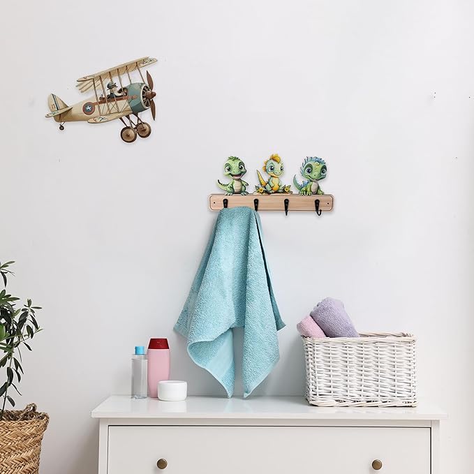 Dog Leash Holder for Wall Mount, Farmhouse Wooden Dog Claw Hooks, Paws Key Rack Accessories for Rustic Home Decor (Dinosaur)