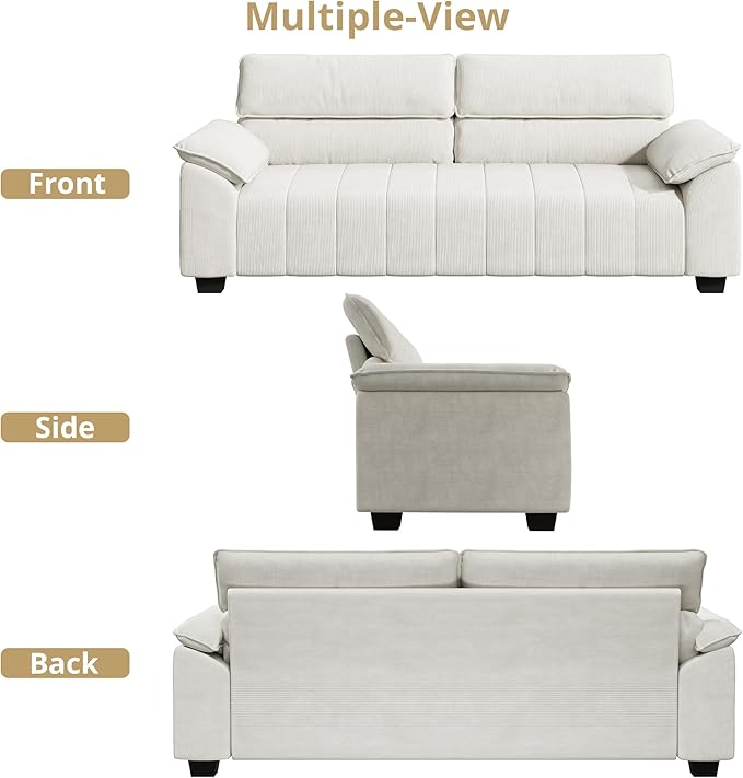 ANCTOR 82.7" Corduroy Sofa, Comfy Couch with Deep Seats, Modern 3 Seater, Oversized Loveseat for Living Room,Office,Apartment Lounge,Easy Assembly, Beige