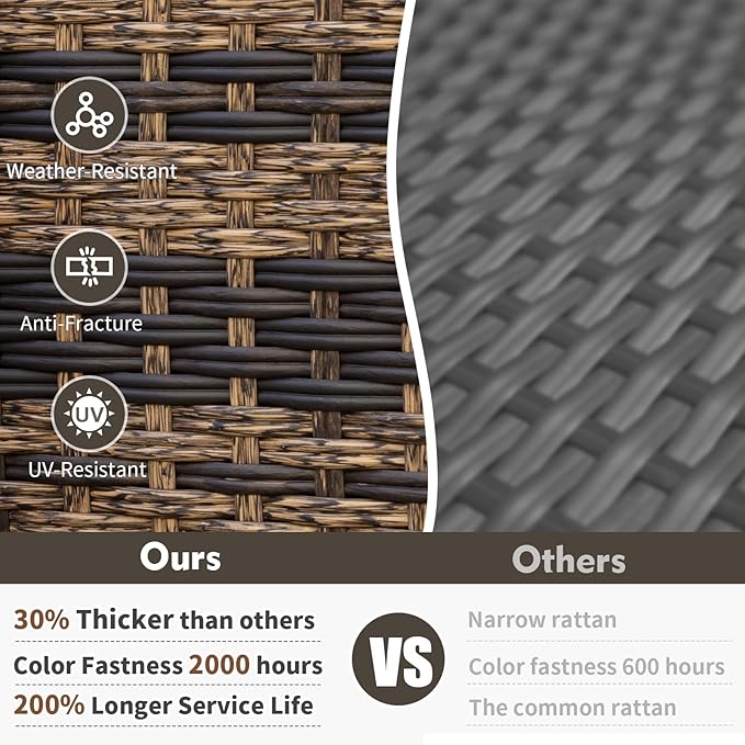 MEISSALIVVE 9 Pieces Outdoor Patio Furniture Sets,PE Wicker Patio Conversation Sets with 4 Wood Armrests Swivel Rocker Chairs，2 Ottoman and Coffee Table(Brown)