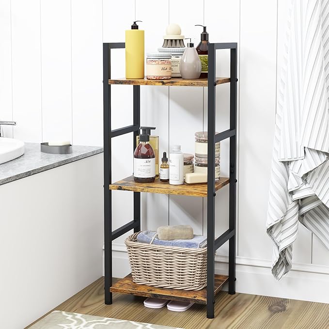 Bookshelf Storage Shelf Bookcase, 3 Tier Industrial Bookcase,Small Book case for Living Room, Bedroom, and Home Office, Easy Assembly Free Combination Multi-Functional Organizer(3 Tier,Rustic Brown)