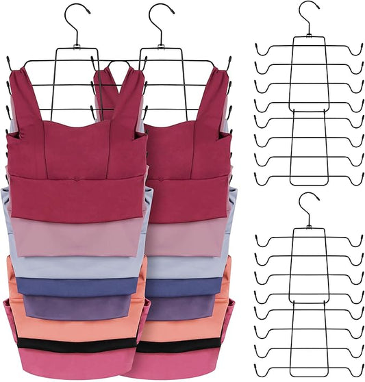 ZEDODIER 6 Pack Tank Top Hanger Space Saving, Bra Hangers for Closet Organizer, Hanging Bra Organizer Tank Tops Holder with 48 Hooks, Metal Closet Organizers and Storage Small Space Solutions, Black