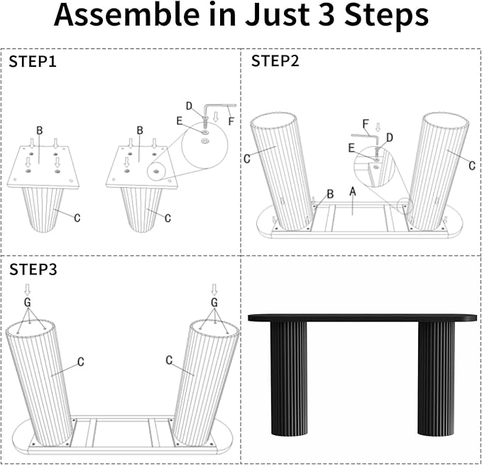 55" Fluted Console Table with Solid Wood Legs, Long Farmhouse Entryway Table with Rounded Corners, Morden Sofa Tables Behind Couch for Foyer, Entrance, Living Room, Hallway
