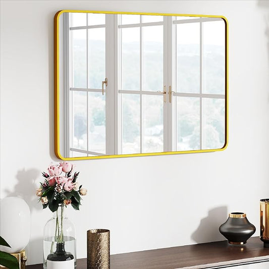 20x30 Rectangle Mirror Full Length Wall Mounted Hanging or Against Wall Metal Frame Dressing Make-up Mirrors for Entryway Bedroom Bathroom Living Room 20 30 inch Gold