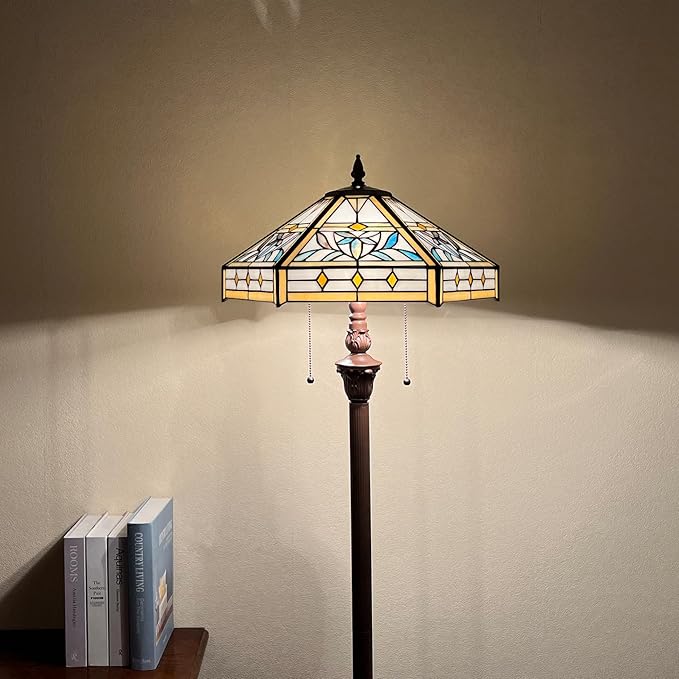 Capulina Tiffany Lamp Stained Glass Floor Lamp 2-Light 16X16X63 Inches Mission Hexagon Tiffany Style Standing Reading Lamp for Living Room Bedroom Home Office