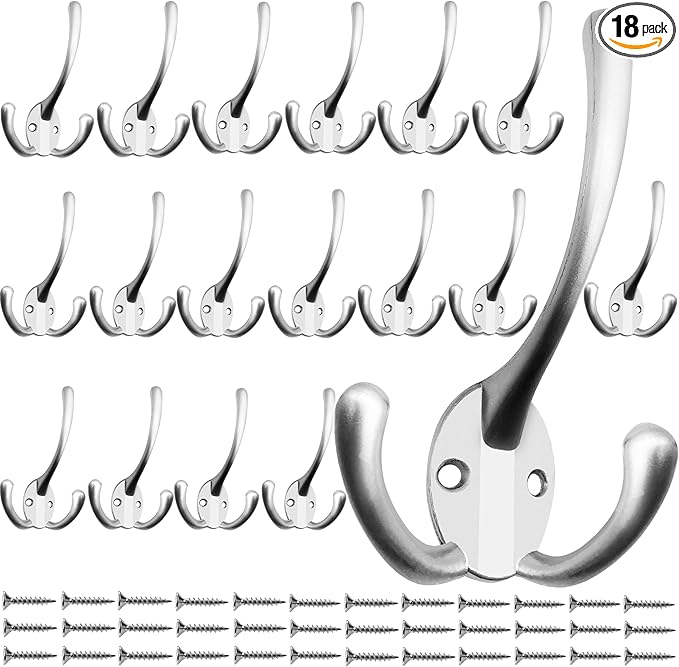IBosins 18 Pack Big Heavy Duty Three Prongs Coat Hooks Wall Mounted with 36 Screws Wall Hooks Retro Double Utility Rustic Hooks for Coat, Backpack, Towel, Robe