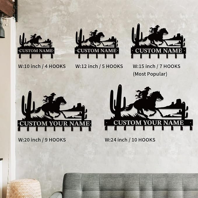 Personalized Custom Name West Cowboy Keys Hooks,Metal Cowboy Art Clothes Keys Hooks,Metal Cowboy Lover Wall Home Storage Decorative Keys Hooks,Key Holder Hooks for Wall (Style G)