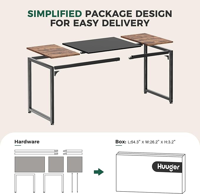 Huuger Computer Desk, 70 Inch Office Desk, Gaming Desk with Storage, Writing Desk Work Desk for Home Office, Study, Long Simple Desk, Large Legroom, Metal Frame, Rustic Brown and Black