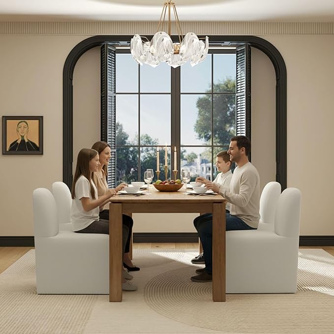 White Upholstered Chenille Dining Chairs Set of 2, Mid Century Modern Dining Room Chairs with Deep Seat & Curved Back, Armless Side Chair Comfy Kitchen Chairs for Living Room/Kitchen