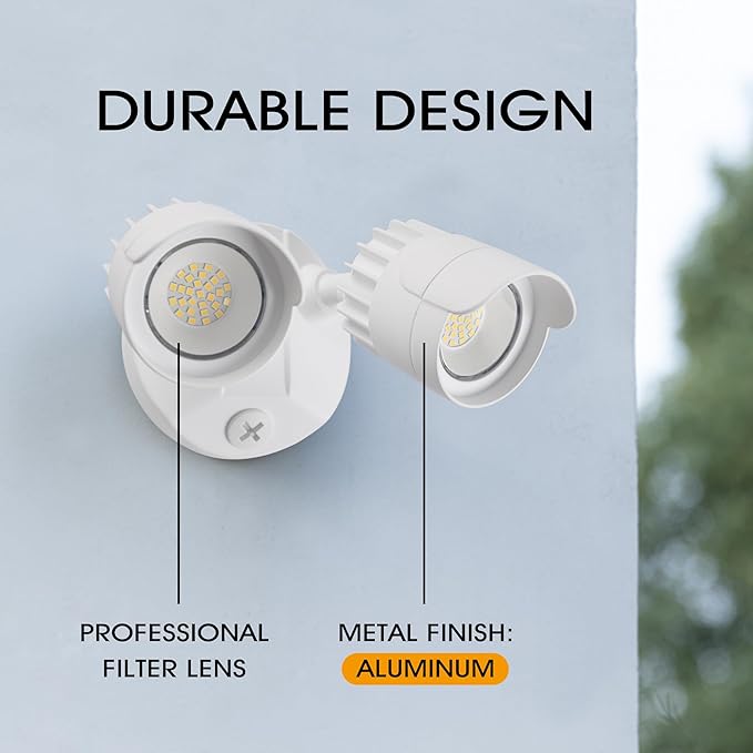 LED Flood Lights Outdoor, 34W 3500LM 5000K Daylight, IP65 Waterproof Security Lights with 2 Adjustable Heads, Exterior Wall Light for Patio, Garage, Yard (White)